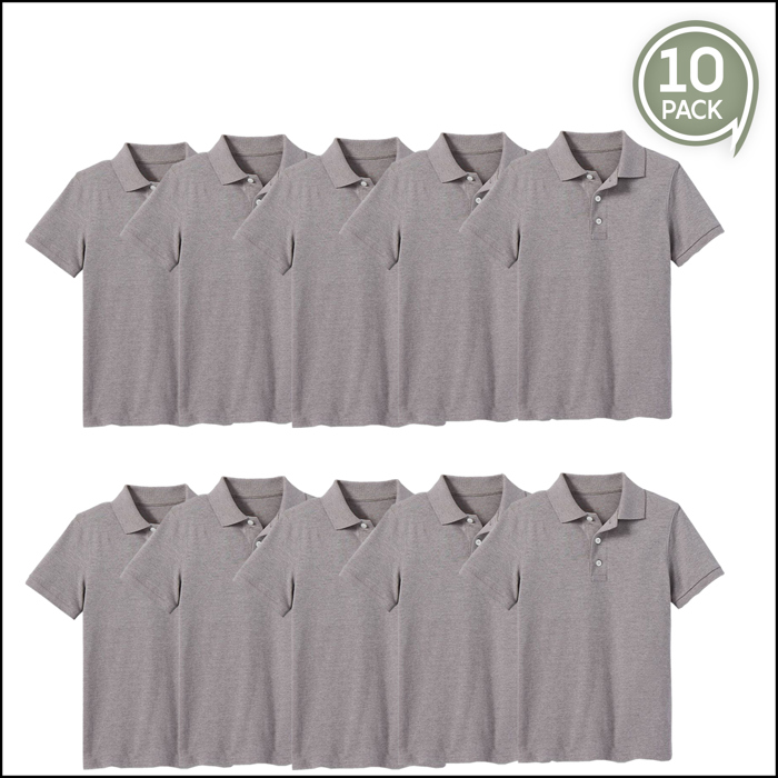 10-Pack School Uniform Tagless Polo Tshirt for Little Boys & Big Boys